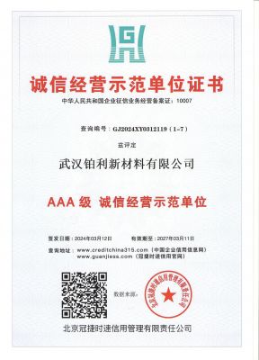 诚信经营示范单位证书